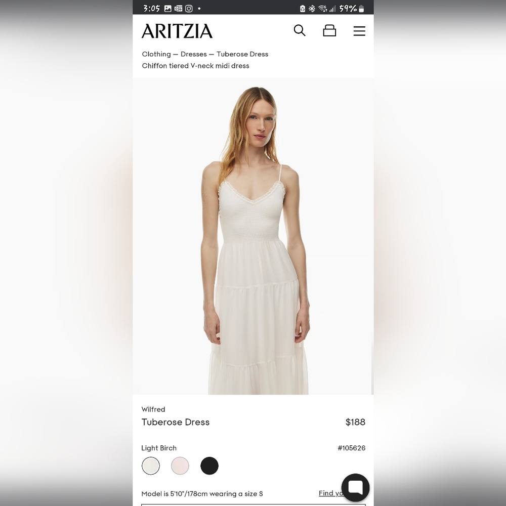 ARITZIA Tuberose Dress in soft apricot